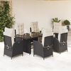 vidaXL Set de comedor de jardín 7 pzas y cojines ratán sintético negro