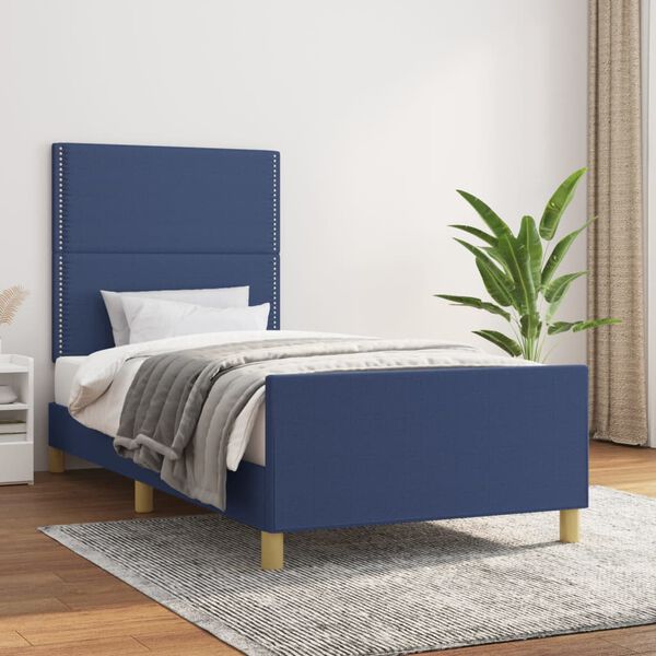 vidaXL Estructura de cama sin colch&oacute;n tela azul 90x190 cm