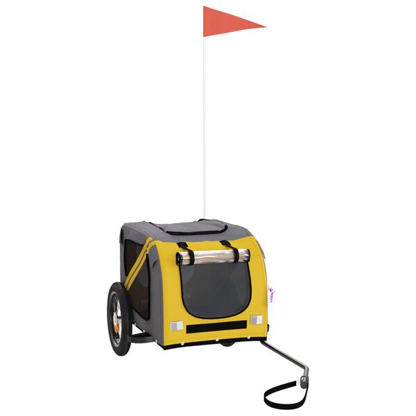 vidaXL Remolque de bicicleta mascotas hierro tela Oxford amarillo gris