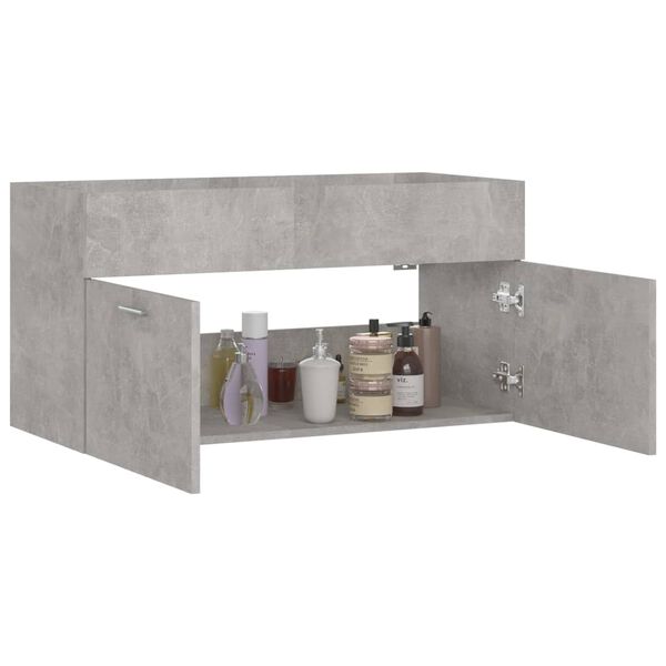 vidaXL Armario para lavabo contrachapada gris hormig&oacute;n 90x38,5x46 cm