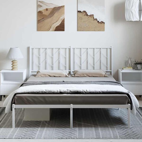 vidaXL Estructura cama sin colch&oacute;n con cabecero metal blanco 193x203cm