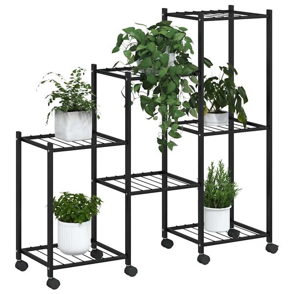 vidaXL Soporte para flores con ruedas hierro negro 83x25x83,5 cm