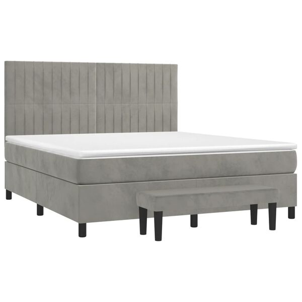 vidaXL Cama box spring con colch&oacute;n terciopelo gris claro 180x200 cm