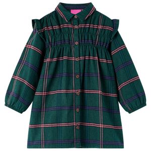 vidaXL Vestido infantil de manga larga y volantes verde oscuro 92