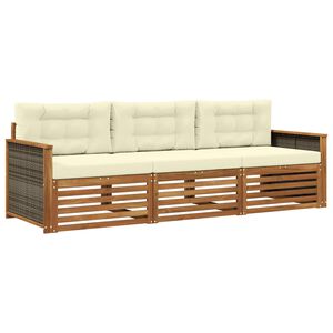 vidaXL Conjunto de sof&aacute;s de exterior con coj&iacute;n 3 pcs Natural y Crema