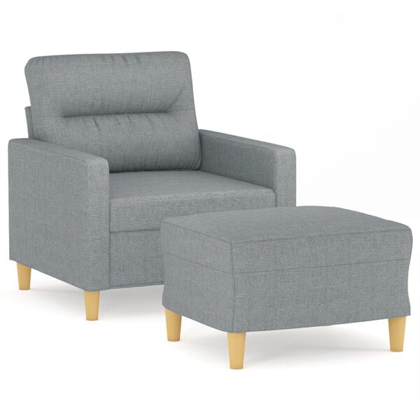 vidaXL Sill&oacute;n con taburete tela gris claro 60 cm