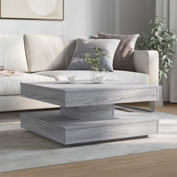 vidaXL Mesa de centro giratoria 360 grados gris Sonoma 70x70x34,5 cm