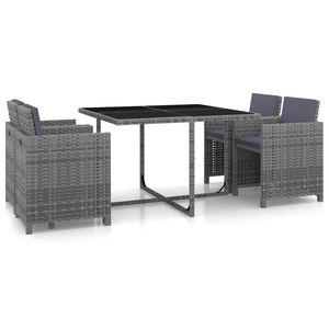 vidaXL Set de comedor de jardín 5 pzas y cojines ratán sintético gris