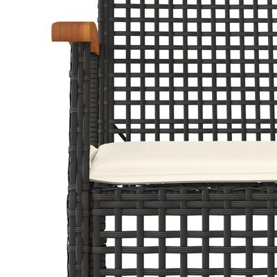 vidaXL Mesita y sillas con cojines 3 pzas ratán PE madera acacia negro