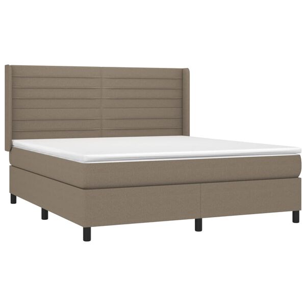 vidaXL Cama box spring colch&oacute;n y luces LED tela gris taupe 160x200 cm