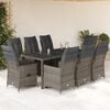 vidaXL Mesita y sillas jard&iacute;n 9 piezas y cojines rat&aacute;n sint&eacute;tico gris