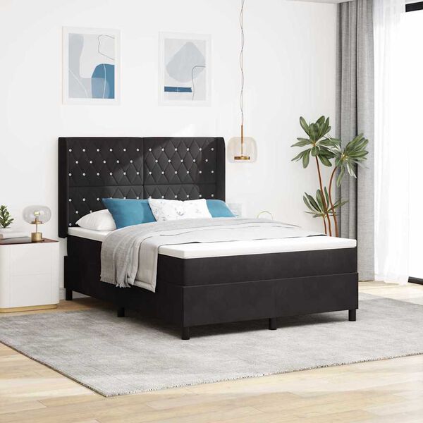 vidaXL Cama con Box Spring LED y Colch&oacute;n Negro 140 x 200 cm Terciopelo
