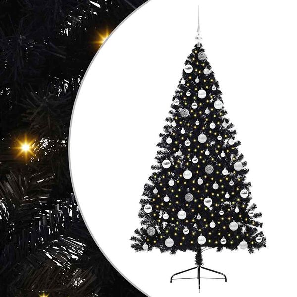vidaXL &Aacute;rbol de Navidad Artificial Preiluminado Negro 180 cm PVC
