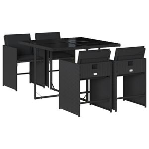 vidaXL Set de muebles jard&iacute;n 5 pzas con cojines rat&aacute;n sint&eacute;tico negro