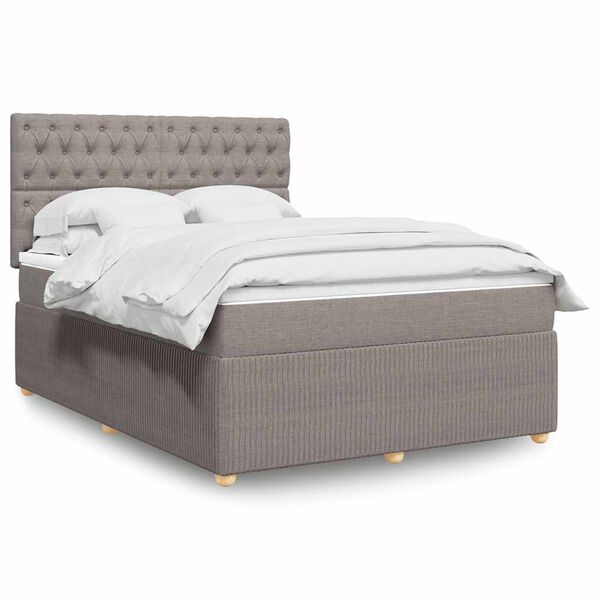 vidaXL Cama box spring con colch&oacute;n tela gris taupe 160x200 cm