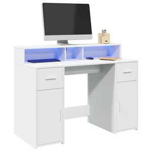 vidaXL Escritorio con luz LED madera ingenier&iacute;a blanco 120x55x91 cm