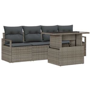 vidaXL Conjunto de sof&aacute; de jard&iacute;n 5 pcs Gris Polirat&aacute;n
