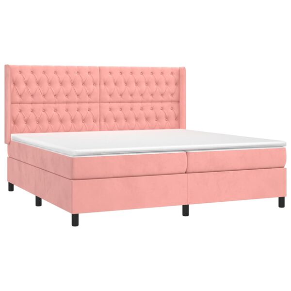 vidaXL Cama box spring con colch&oacute;n terciopelo rosa 200x200 cm