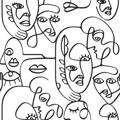 Noordwand Papel pintado Friends&Coffee Line Art Faces blanco y negro