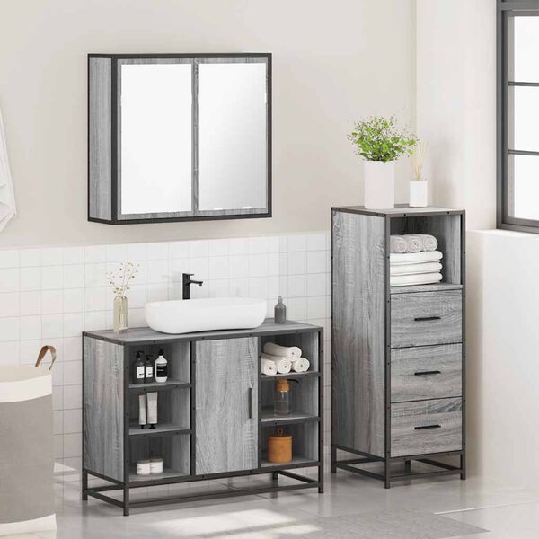 vidaXL Set de muebles de baño 3 pzas madera contrachapada gris sonoma