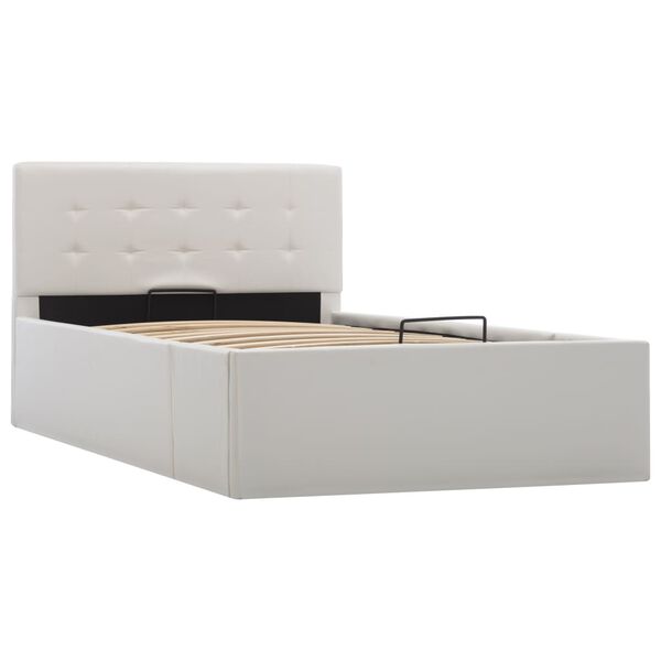 vidaXL Cama canap&eacute; hidr&aacute;ulica cuero sint&eacute;tico blanco 100x200 cm