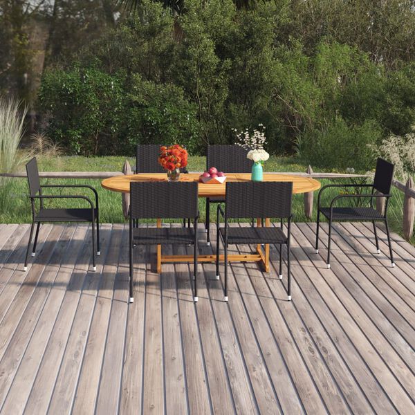 vidaXL Juego de comedor de jard&iacute;n 7 piezas rat&aacute;n sint&eacute;tico negro