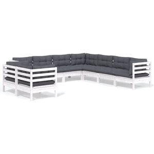 vidaXL Muebles de jard&iacute;n 9 pzas y cojines blanco madera maciza de pino