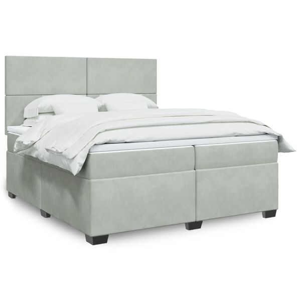 vidaXL Cama box spring con colch&oacute;n terciopelo gris claro 200x200 cm
