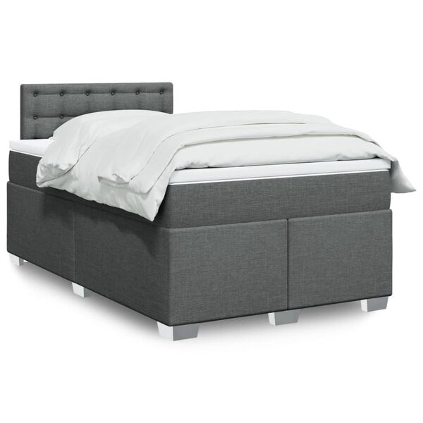 vidaXL Cama box spring con colch&oacute;n tela gris oscuro 120x190 cm