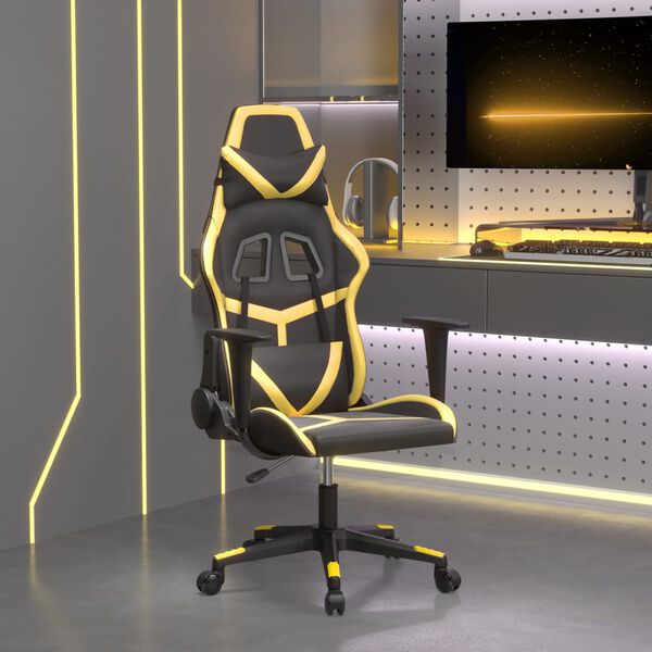 vidaXL Silla gaming cuero sint&eacute;tico negro y dorado