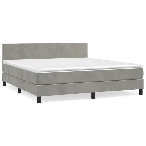 vidaXL Cama box spring con colch&oacute;n terciopelo gris claro 160x200 cm