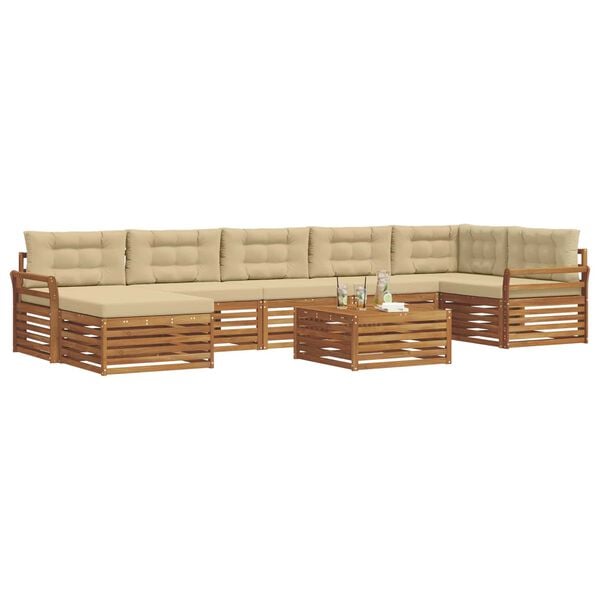 vidaXL Conjunto de sof&aacute;s de exterior con coj&iacute;n 8 pcs Natural y Beige