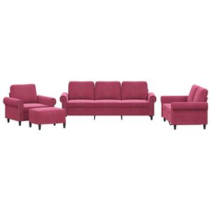 vidaXL Juego de sof&aacute;s con cojines 4 piezas terciopelo rojo tinto