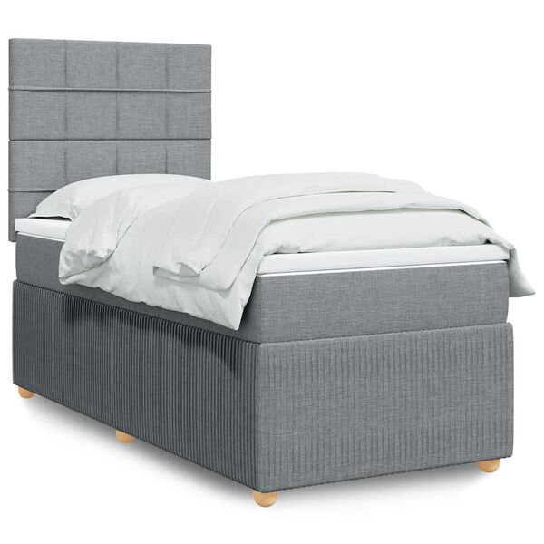 vidaXL Cama box spring con colch&oacute;n tela gris claro 100x200 cm