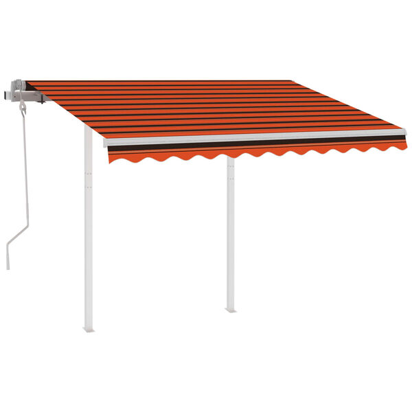 vidaXL Toldo manual retr&aacute;ctil con postes naranja y marr&oacute;n 3x2,5 m
