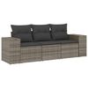 vidaXL Set de sof&aacute; de jard&iacute;n 3 pzas y cojines rat&aacute;n sint&eacute;tico gris