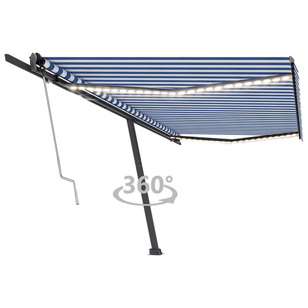 vidaXL Toldo autom&aacute;tico LED sensor de viento azul y blanco 500x350 cm