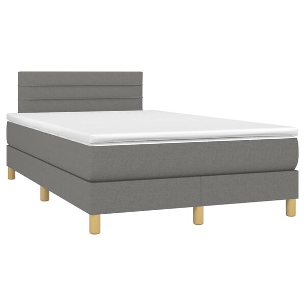 vidaXL Cama box spring con colch&oacute;n y LED tela marr&oacute;n oscuro 120x190 cm