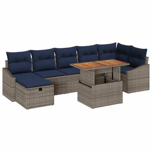 vidaXL Conjunto de sof&aacute; de jard&iacute;n 8 pcs Gris rat&aacute;n sint&eacute;tico