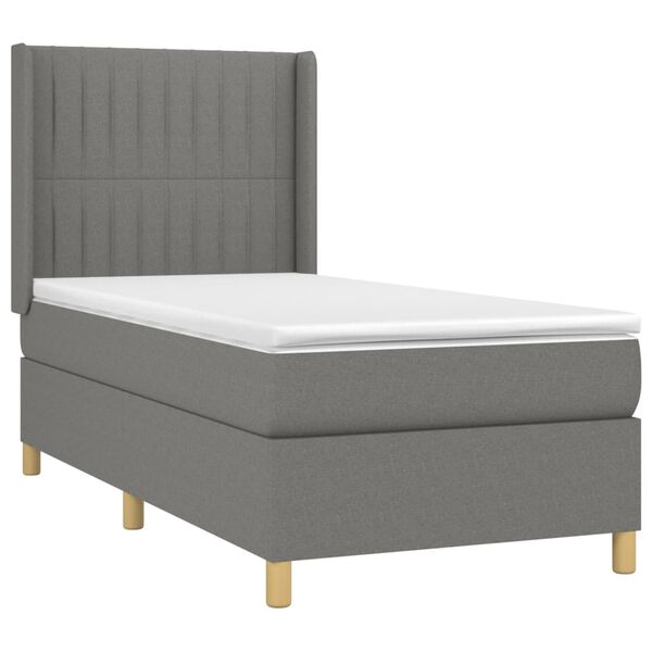 vidaXL Cama box spring con colch&oacute;n tela gris oscuro 90x200 cm