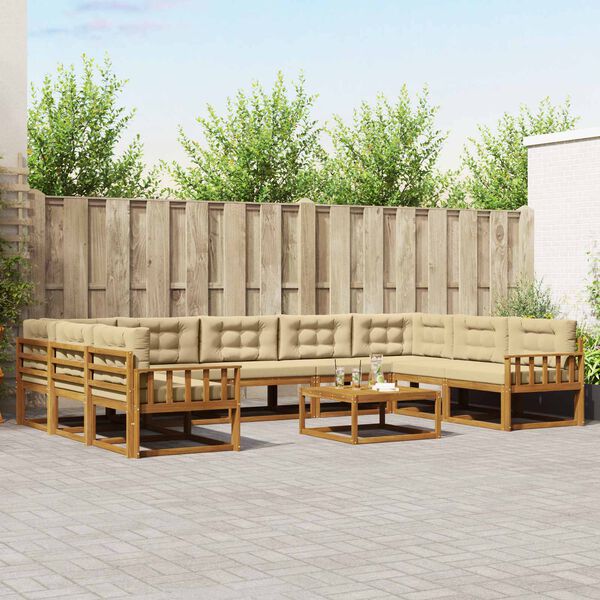 vidaXL Conjunto de sof&aacute;s de exterior con coj&iacute;n 10 pcs Natural y Beige
