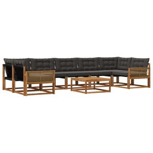 vidaXL Conjunto de sof&aacute;s de exterior con coj&iacute;n 8 pcs Natural y negro