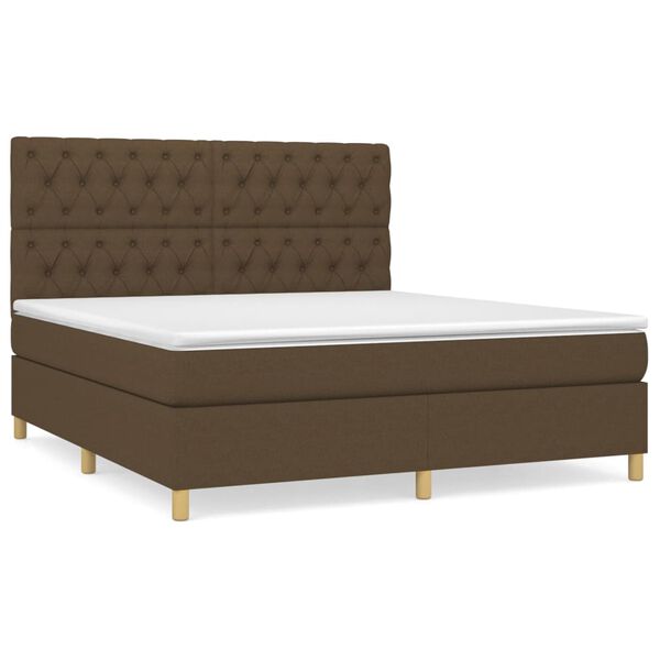 vidaXL Cama box spring con colch&oacute;n tela marr&oacute;n oscuro 160x200 cm