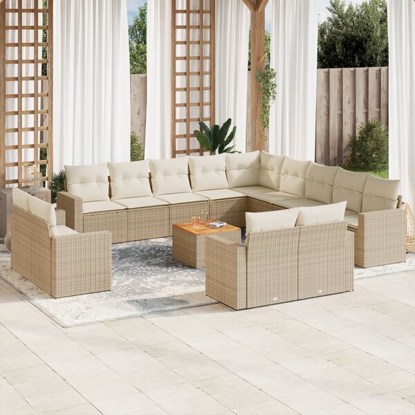 vidaXL Set sofás de jardín 14 pzas con cojines ratán sintético beige