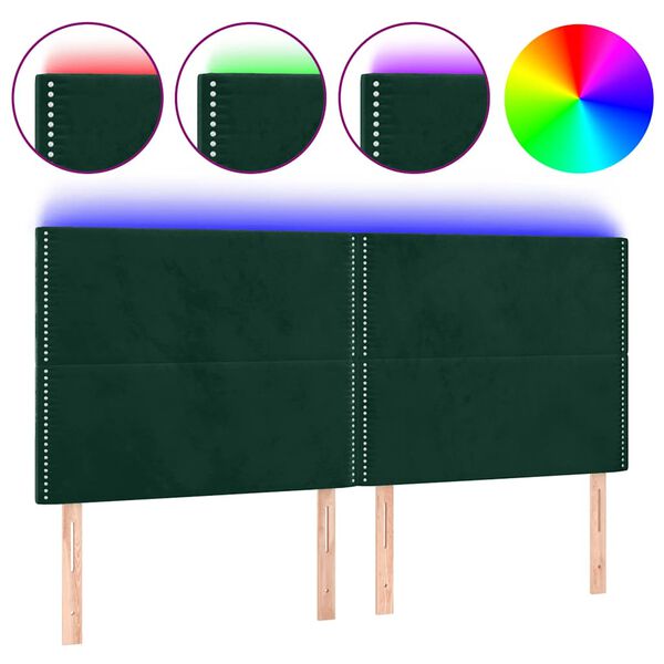 vidaXL Cabecero con luces LED terciopelo verde oscuro 200x5x118/128 cm