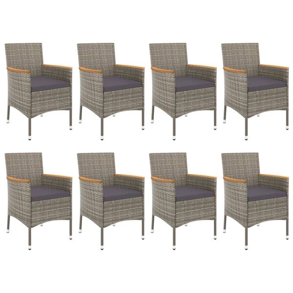 vidaXL Set comedor jard&iacute;n 9 pzas y cojines rat&aacute;n sint&eacute;tico gris