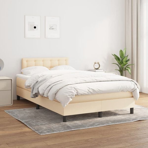 vidaXL Cama box spring con colch&oacute;n tela color crema 120x190 cm
