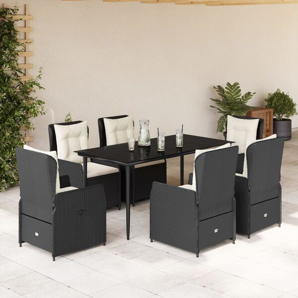 vidaXL Set de comedor de jardín 7 pzas y cojines ratán sintético negro