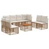 vidaXL Conjunto de sof&aacute;s de exterior 9 pcs Natural y Crema Poli&eacute;ster
