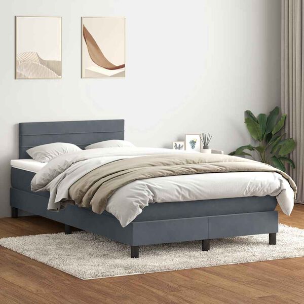 vidaXL Cama box spring con colch&oacute;n terciopelo gris oscuro 120x210 cm